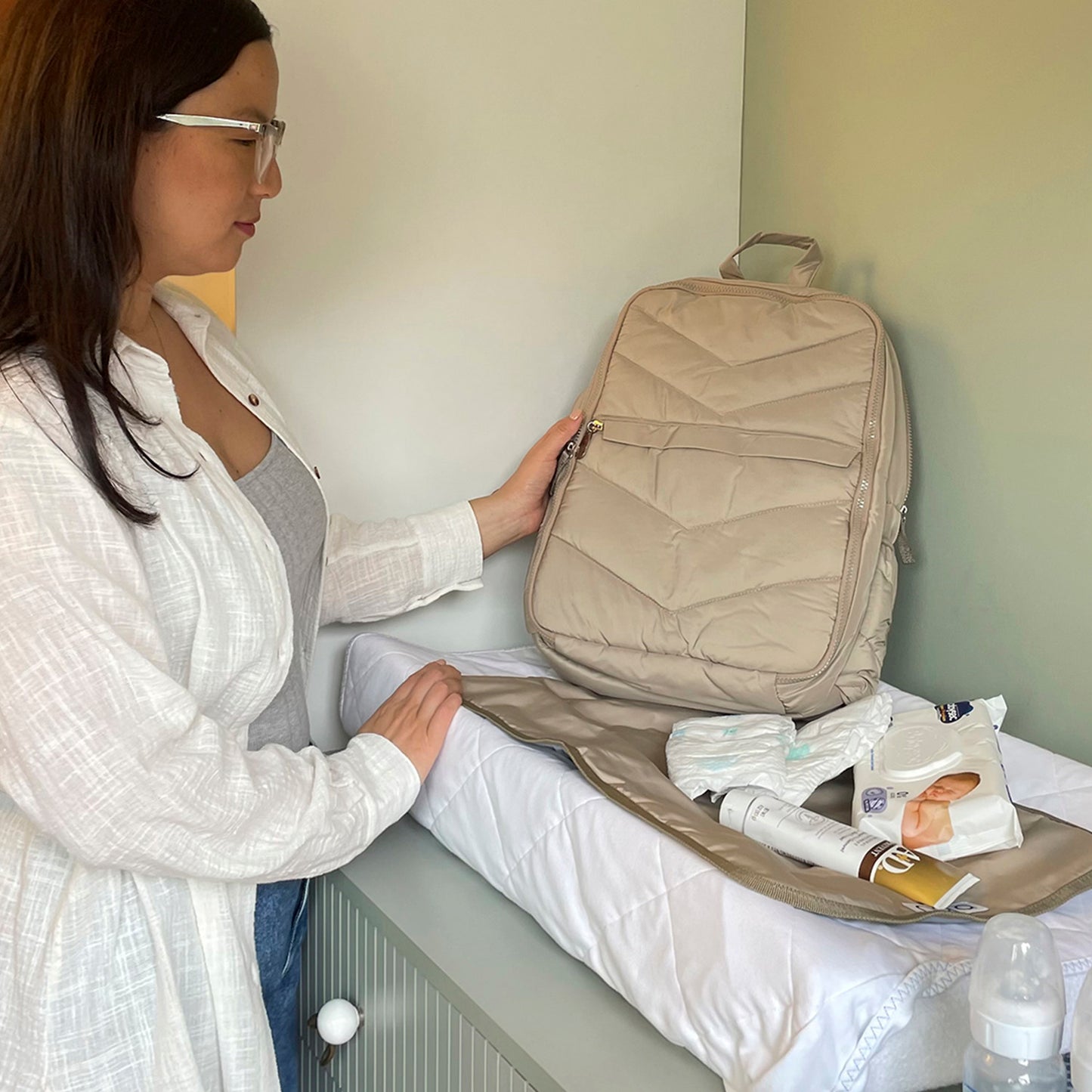 Mochila Pañalera Beige