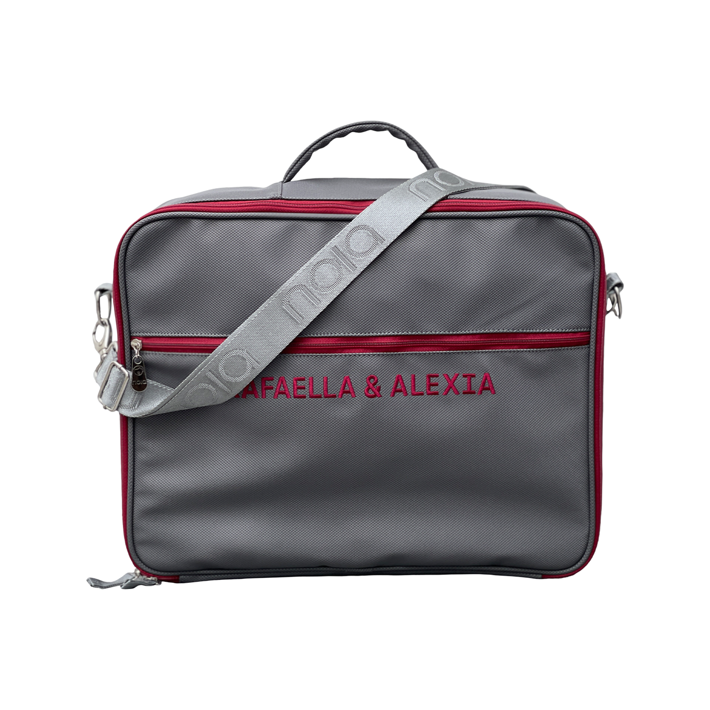 Maletita Shinny Bordada – Silver (Bordado personalizado en hilo Guinda)